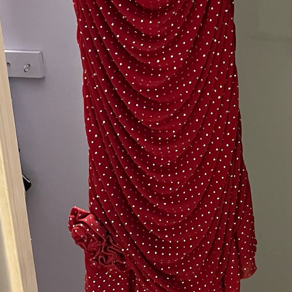 Forever 21 Red Asymmetrical Dress with Silver Accents